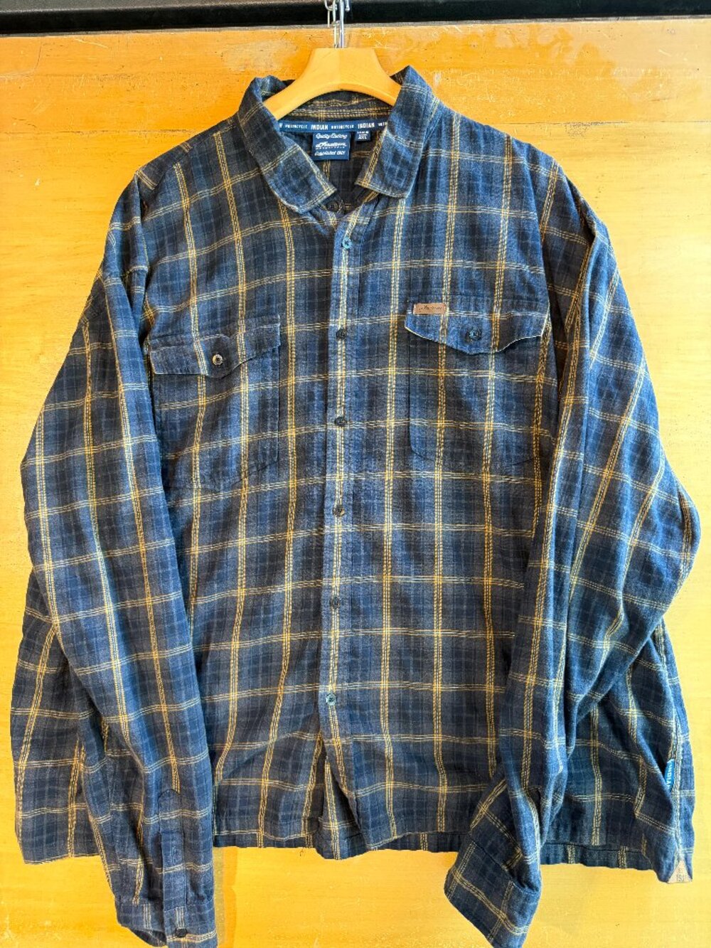 Indian Motorcycle Blue Flannel Plaid Shirt 3XL